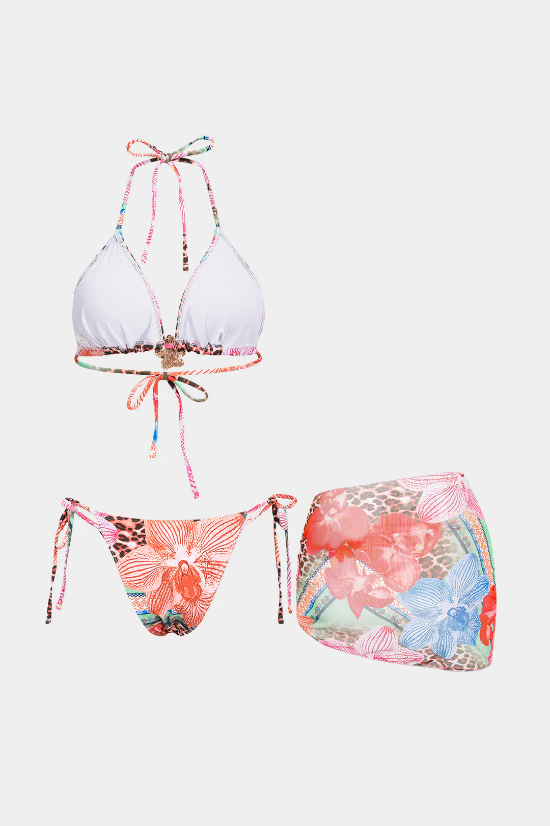 Floral Print Mesh Tie-Up Bikini Set - Image 2