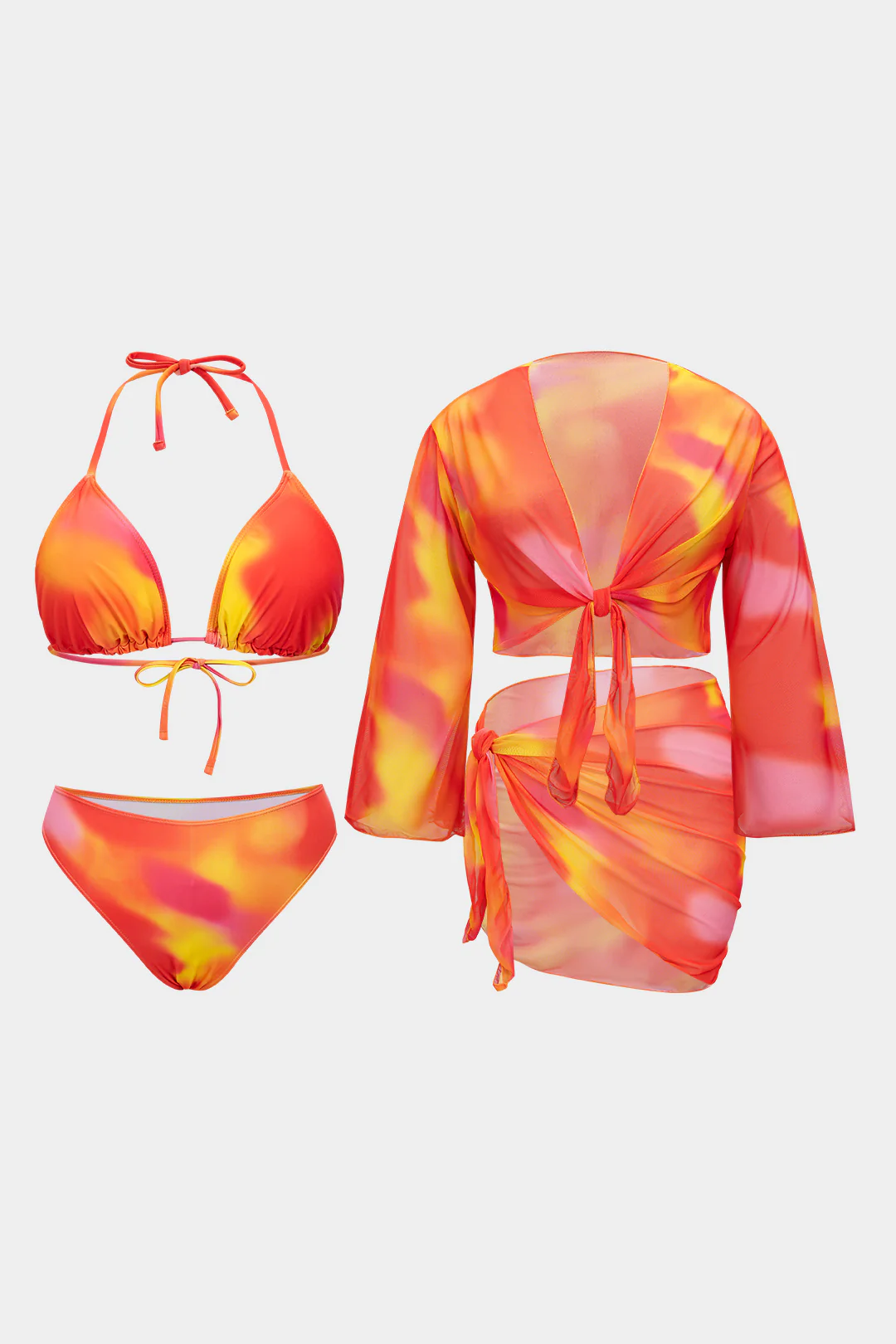 Plus Size Tie Dye Print Halter Neck Backless Strappy Bikini Set