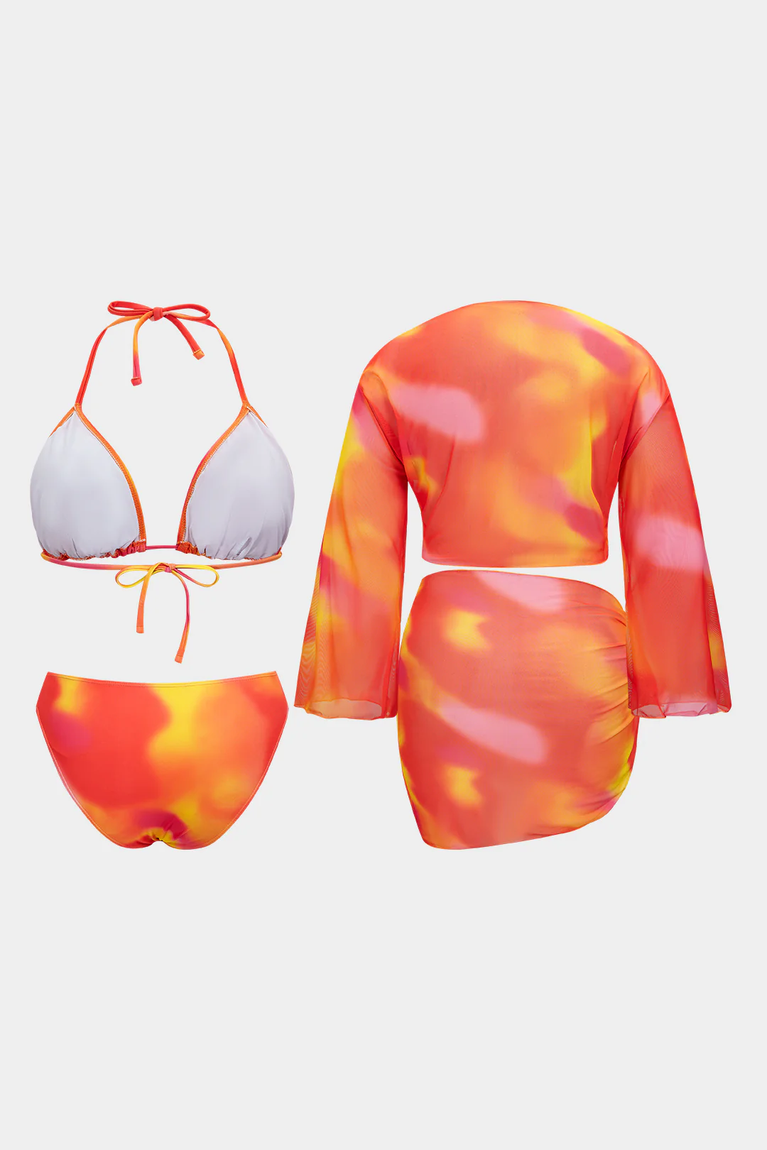 Plus Size Tie Dye Print Halter Neck Backless Strappy Bikini Set - Image 2