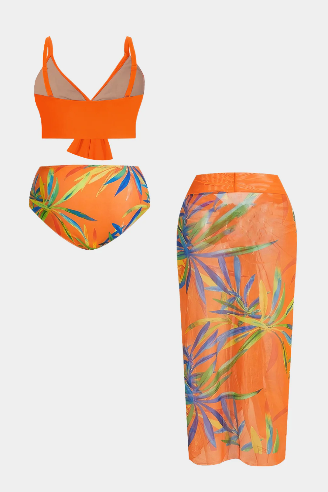 Plus Size 3D Floral Branches Print Knotted Bikini Set - Image 2