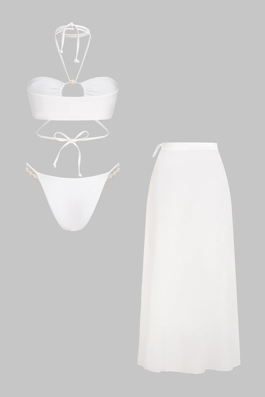 Halter Tie-Up Cut Out Pearl Decor Bikini Set - Image 2