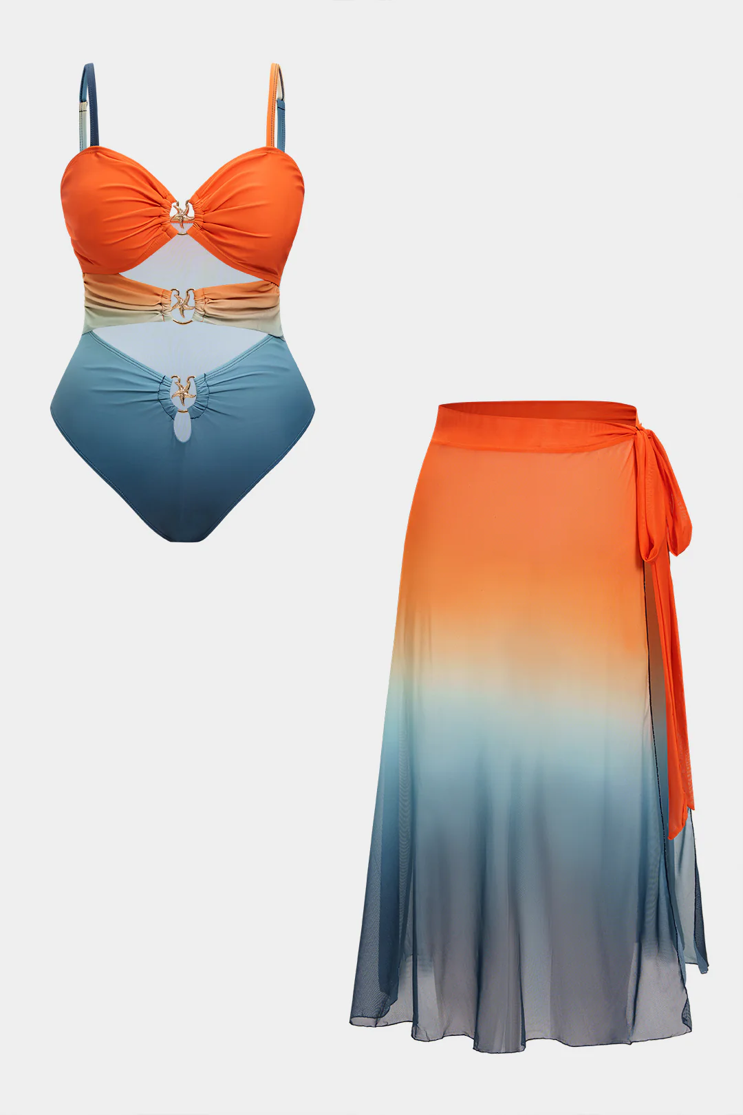 Plus Size Ombre Print Metallic Cut Out Tie-Up Bikini Set
