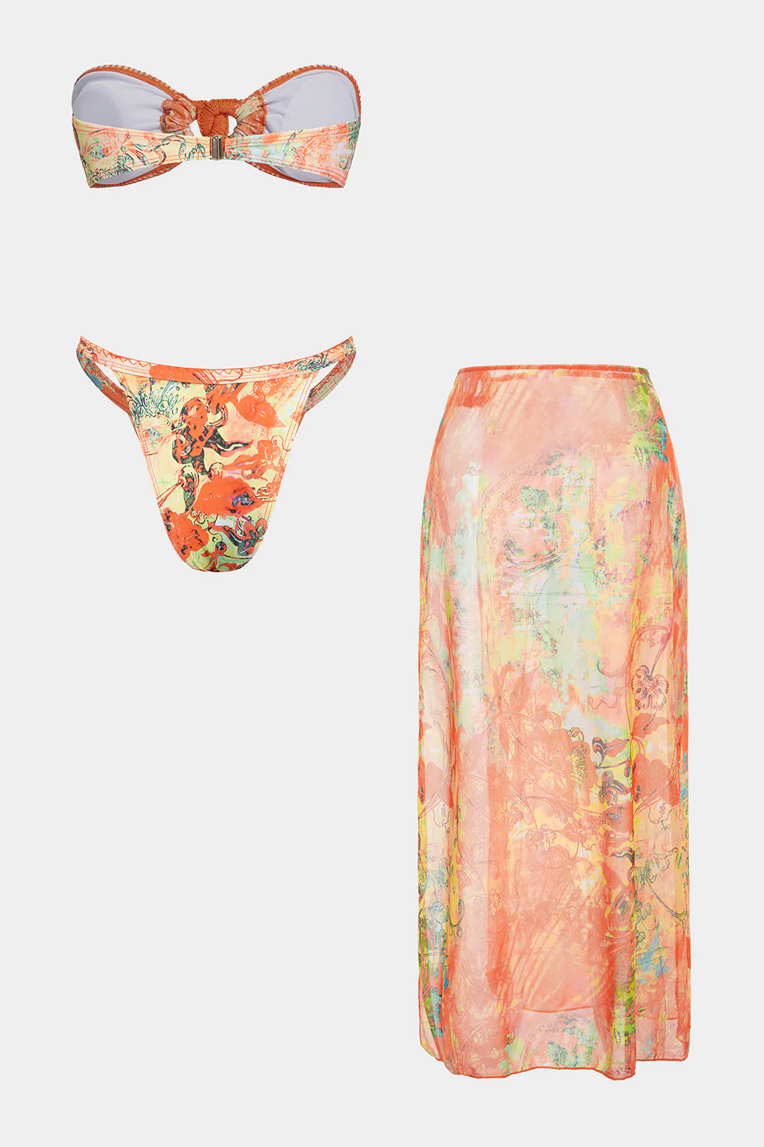 Floral Print Mesh Backless Bikini Set - Image 2