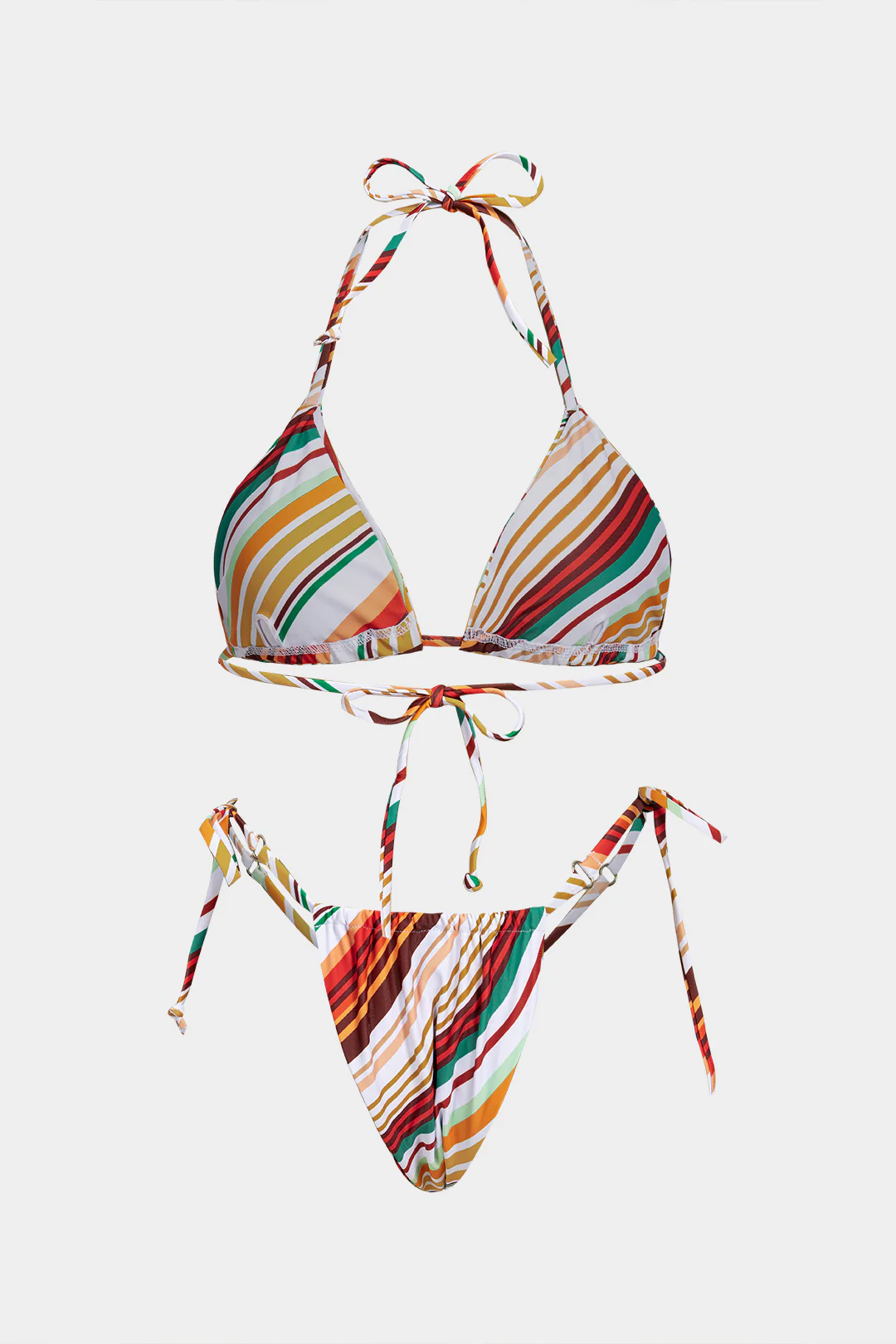Striped Halter Tie-Up Backless Bikini Set - Image 2