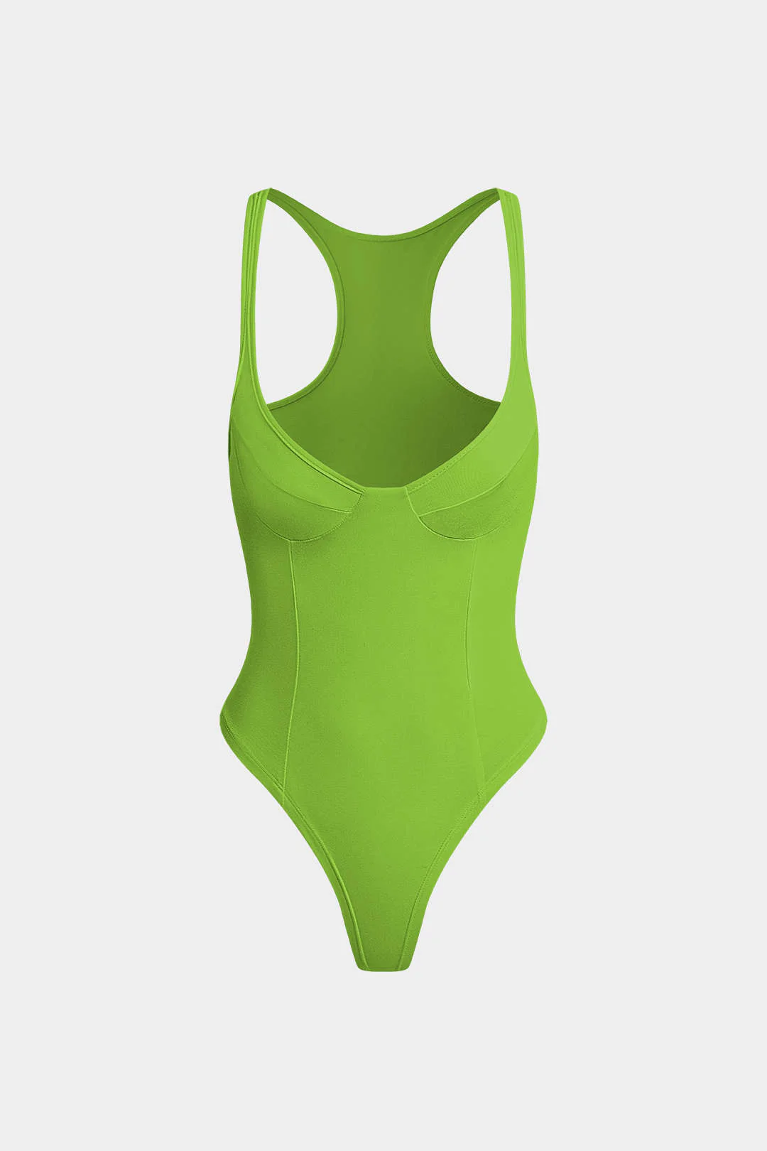 Basic Solid Deep-V Neck Bustier Bodysuit - Image 24
