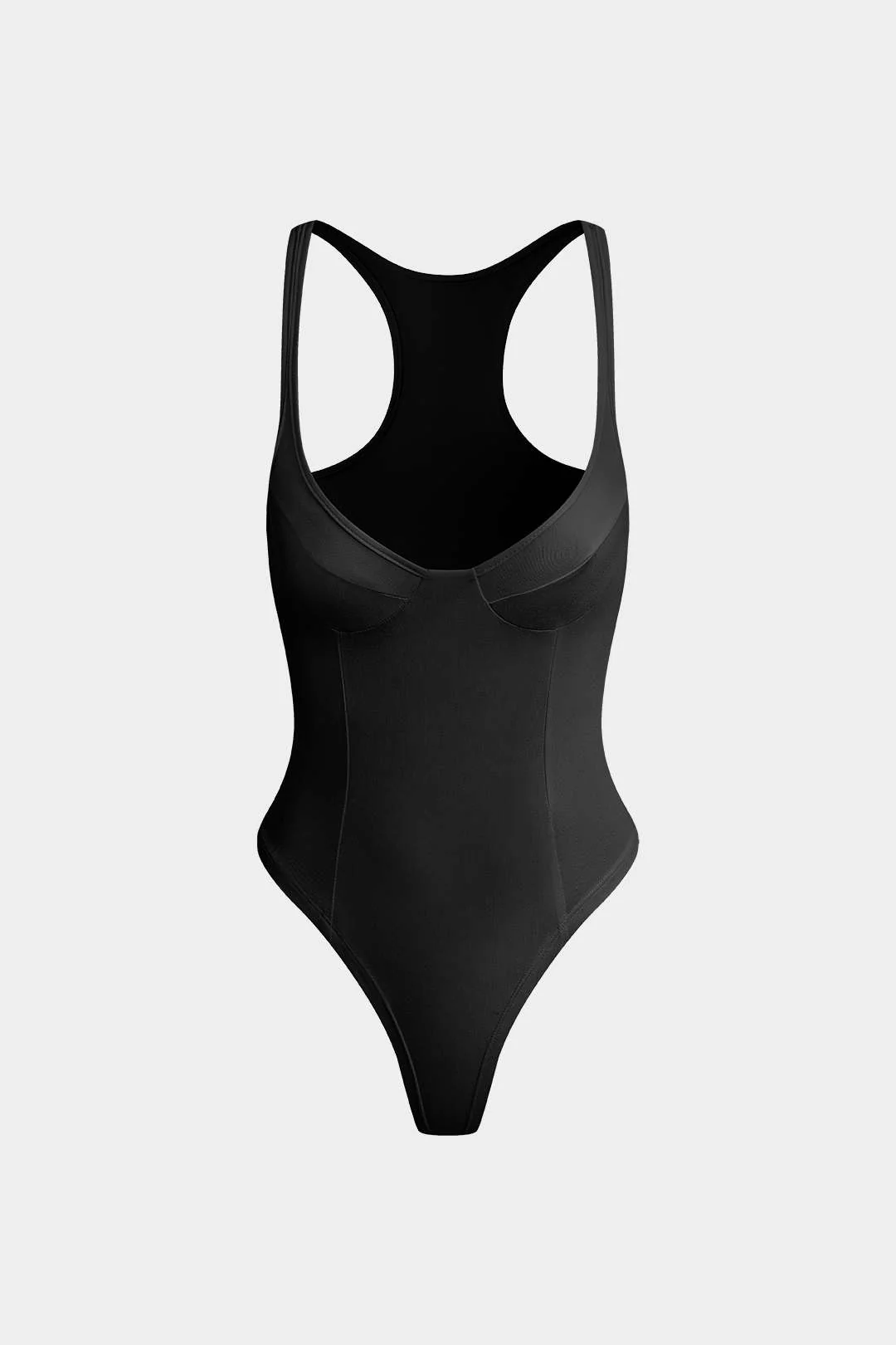 Basic Solid Deep-V Neck Bustier Bodysuit - Image 5