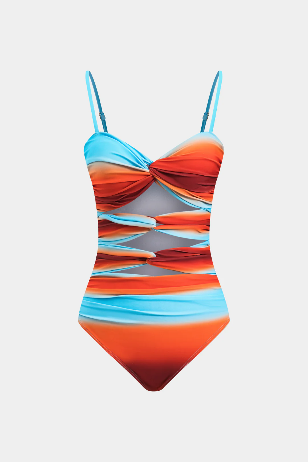 Ombre Print Cut Out Ruched Twist Knot Tummy Control One-Piece Swimsuit - Image 2