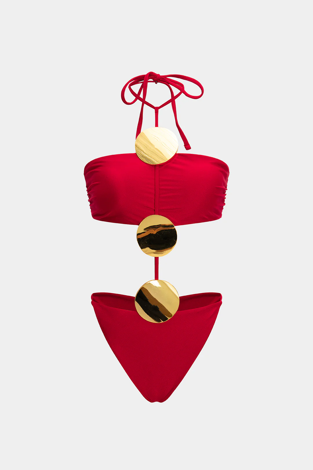 Metallic Halter Tie-Up Backless Swimsuit - Image 5