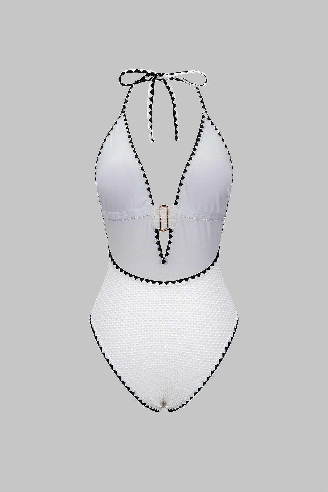Metallic Decor Halter Neck Tie-Back One-Piece Swimsuit - Image 2