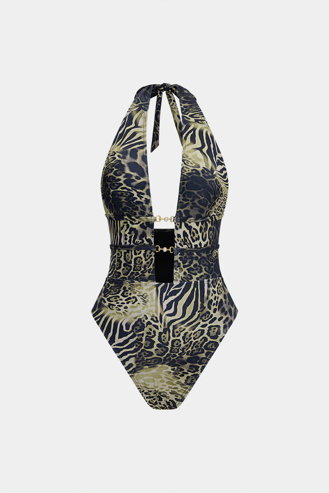 Tiger Print Tie Back Metallic Cut Out Swimsuit