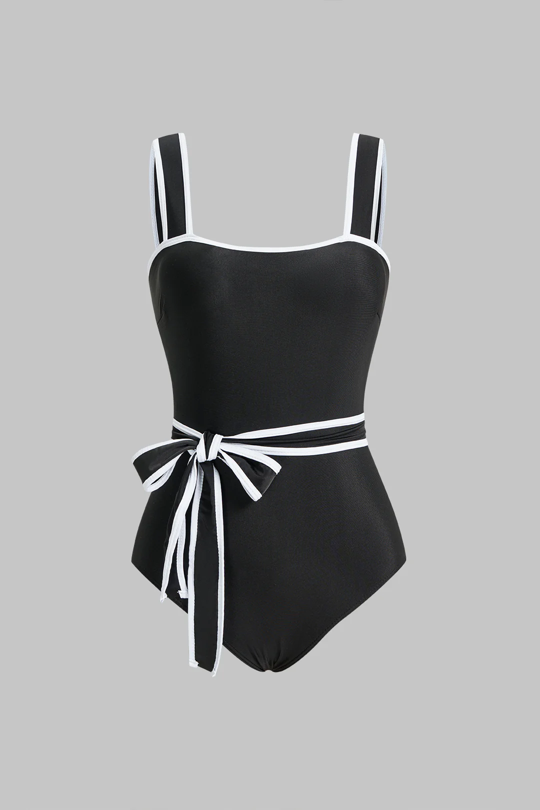 Contrast Binding Tie Front Swimsuit