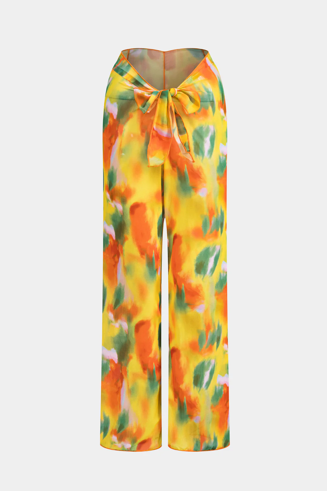 Watercolor Print Chiffon Tie Front Long Sleeve Top And Wide Leg Pants Set - Image 2