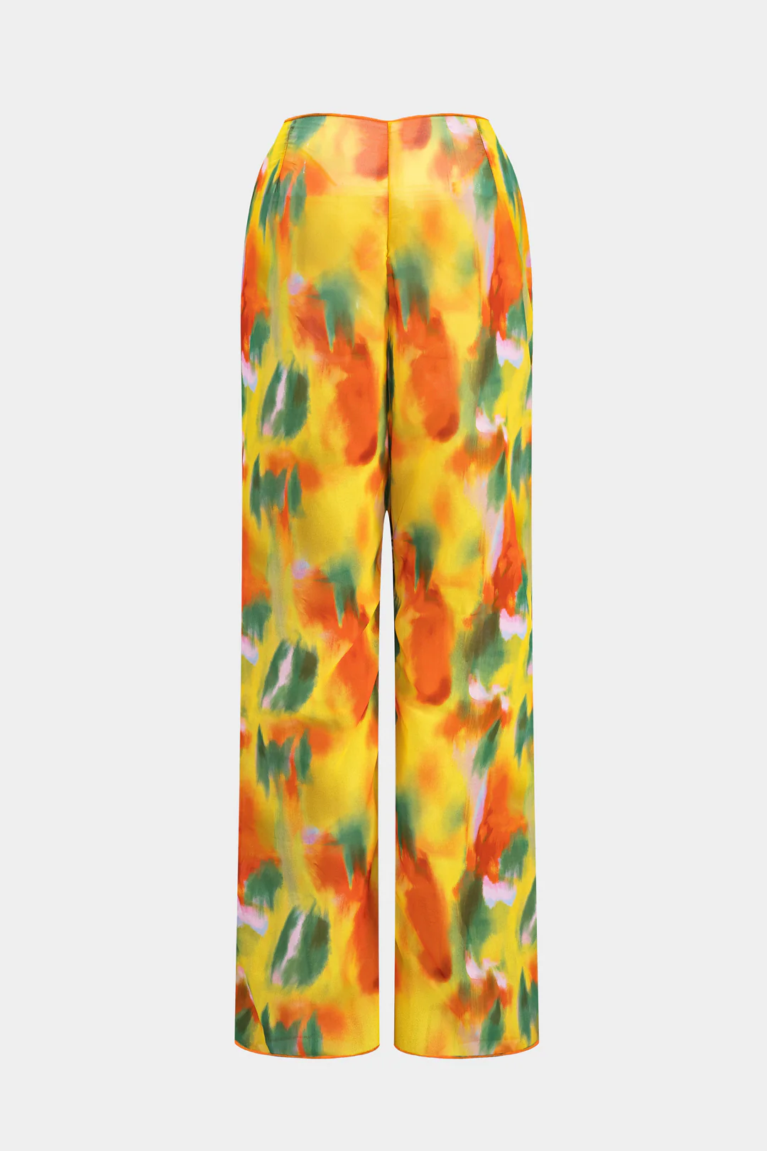 Watercolor Print Chiffon Tie Front Long Sleeve Top And Wide Leg Pants Set - Image 3